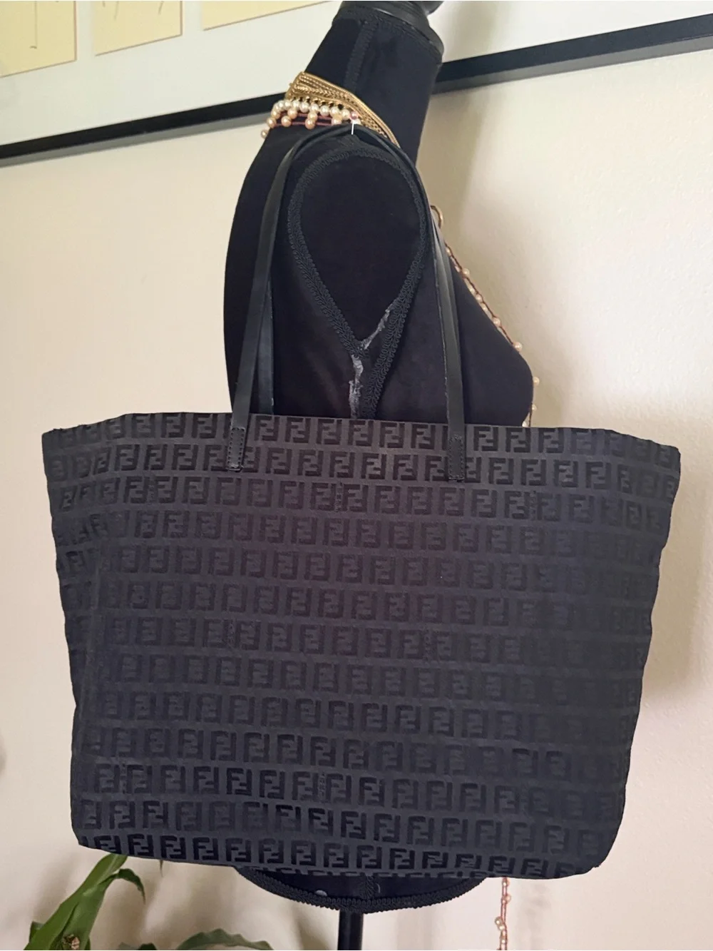 Fendi Black Jacquard Logo Tote